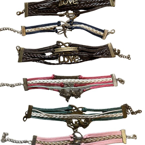 Multi-stranded Leatherette bracelets with charm centerpieces - Picture 1 of 13